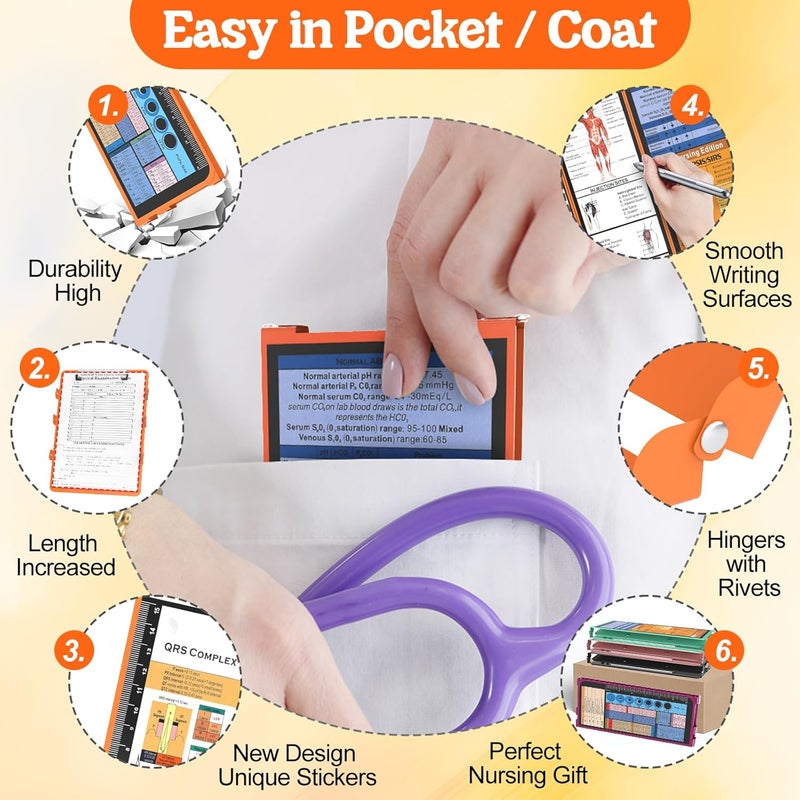 NECEG Nursing Clipboard Foldable-4 Layers Aluminum Nurse Foldable Clipboard Nursing Medical Edition Cheat Sheets, Pocket Size Pen Clip for Nurses Students School and Doctors-Orange Christmas Gifts Idea - Image 3
